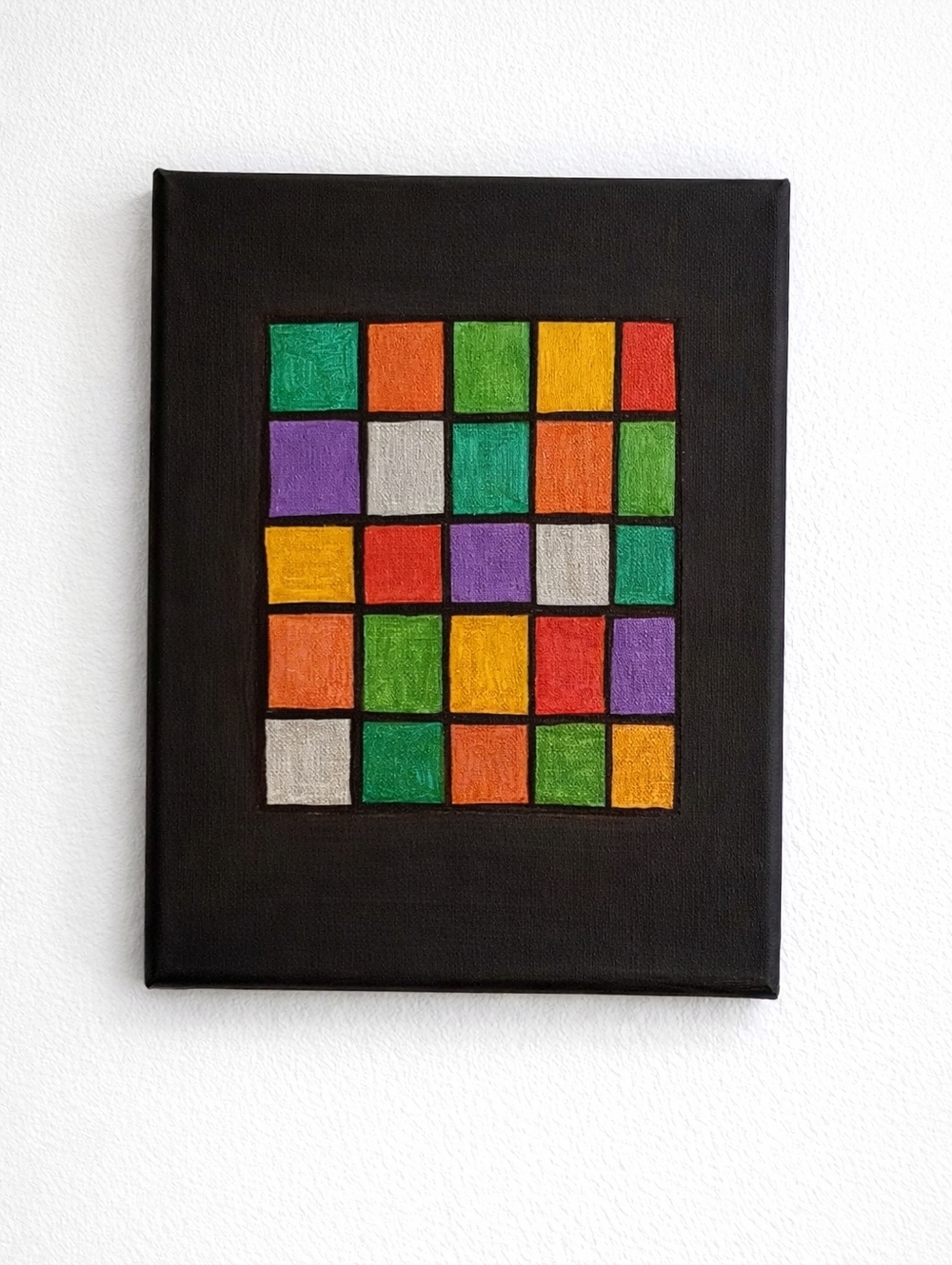 Colorful Geometric Checker Art Painting Handmade Signed Canvas Decor